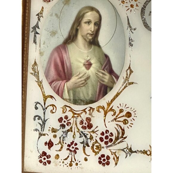 Antique  "God Bless Our Home" Framed Religious Art Blessin Jesus Landscape 1930' - Picture 5 of 12